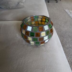 Mosaic Glass Candle Holder - Green, Brown, White